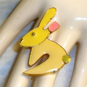 Vintage Designer Enameled Rabbit Brooch Signed ART